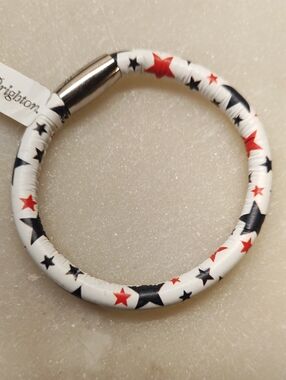 NEW! Brighton Woodstock Charm Bracelet White/Blue/Red Stars Genuine Leather SM